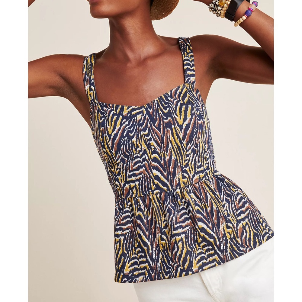 Anthropologie Printed Peplum Top Sz S EUC